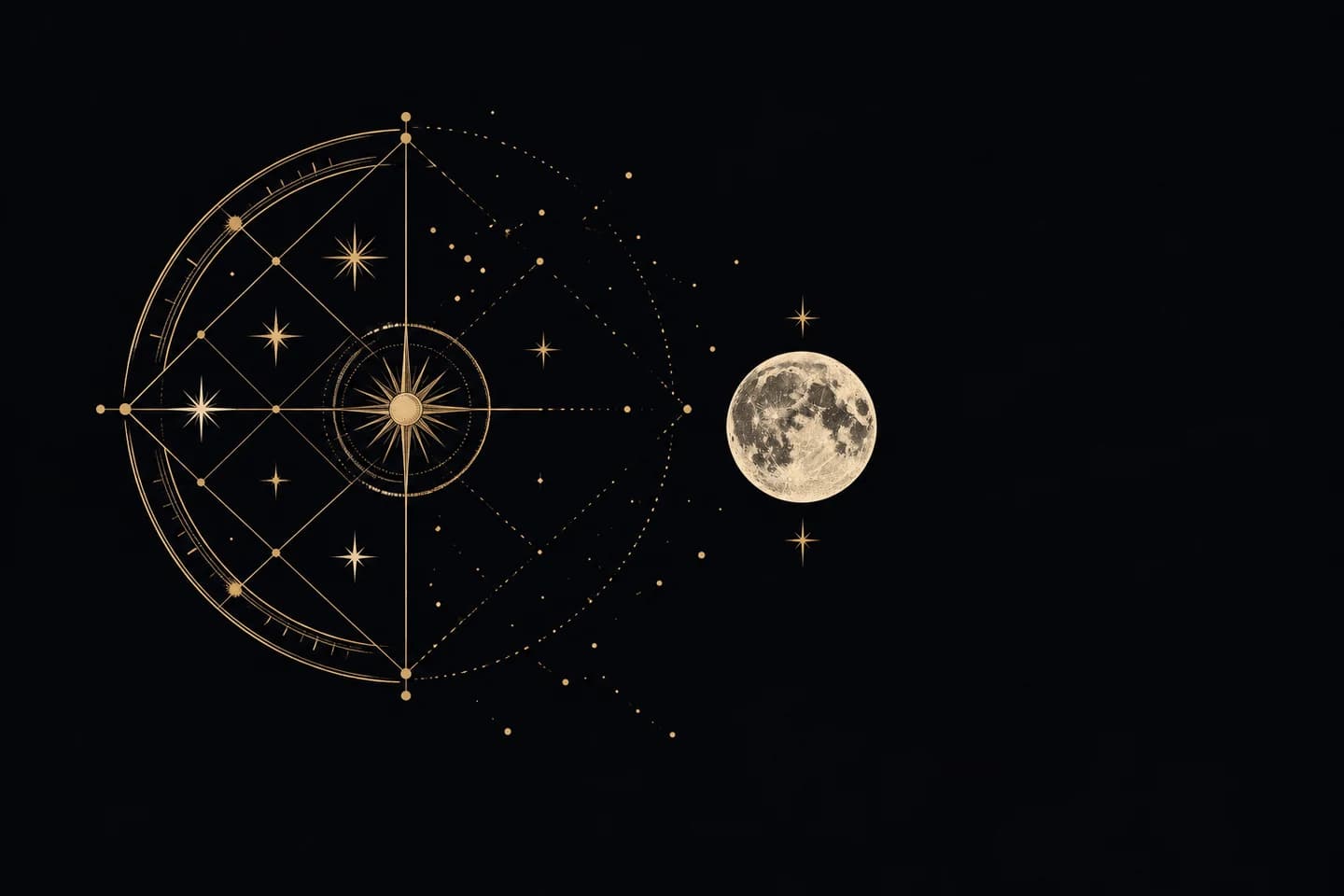 An incomplete celestial chart beside a clearly drawn Moon.