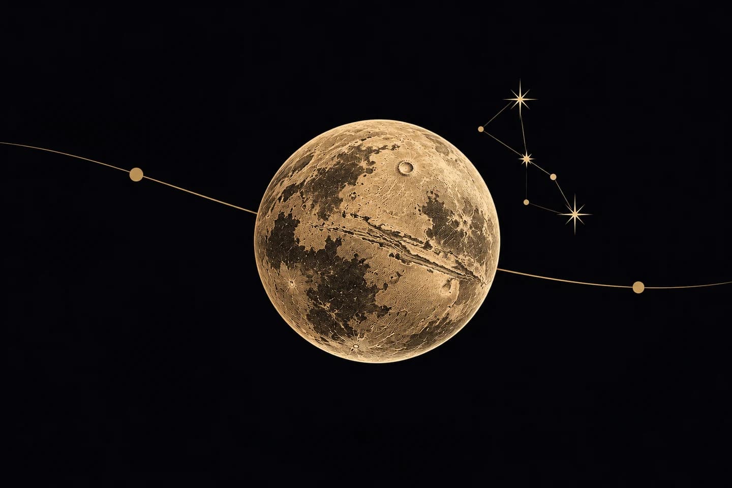 An engraved Mars disc with a calm celestial line and small constellation.