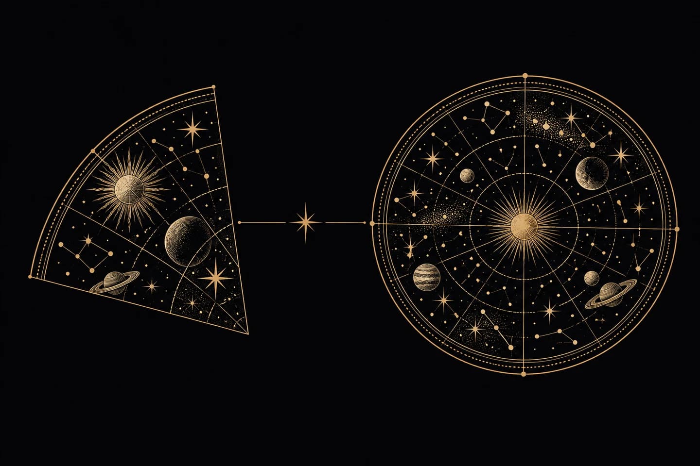 A partial celestial chart beside a wider complete chart.