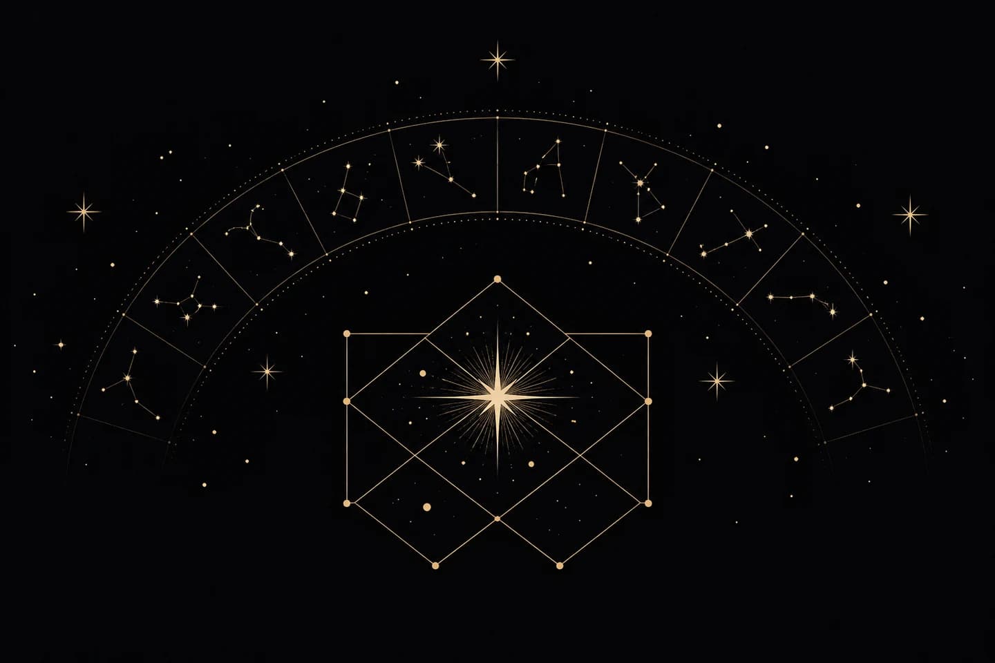 One bright star in a small diamond chart beneath a broader celestial arc.